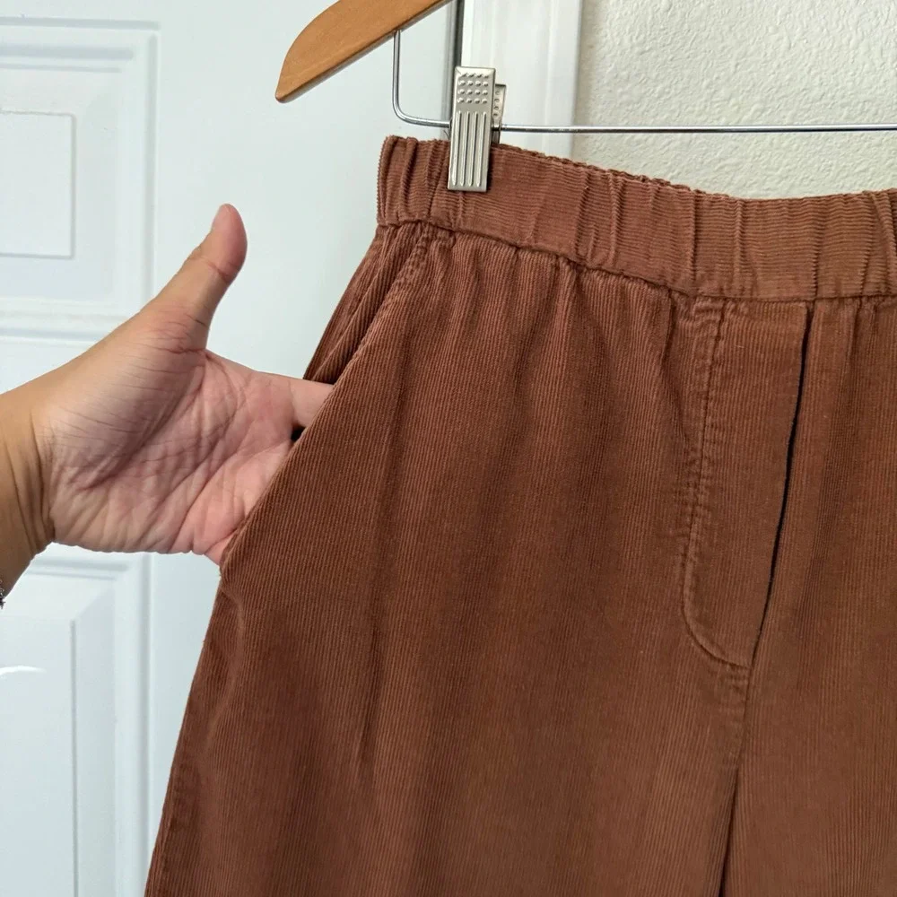 DIEGA Rust brown cotton corduroy straight wide leg cropped pull on pants